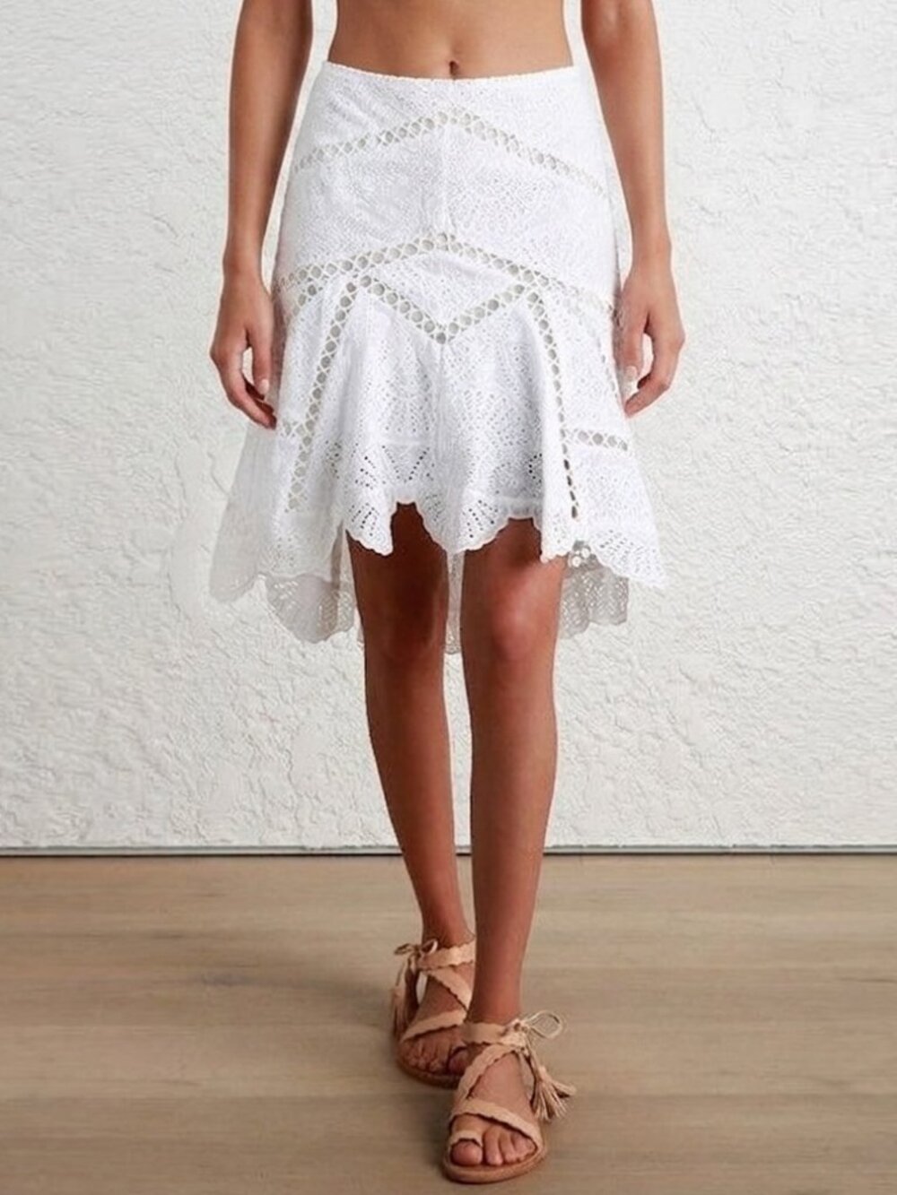Zimmermann Mercer Fan High Low Skirt White Coastal Cowgirl